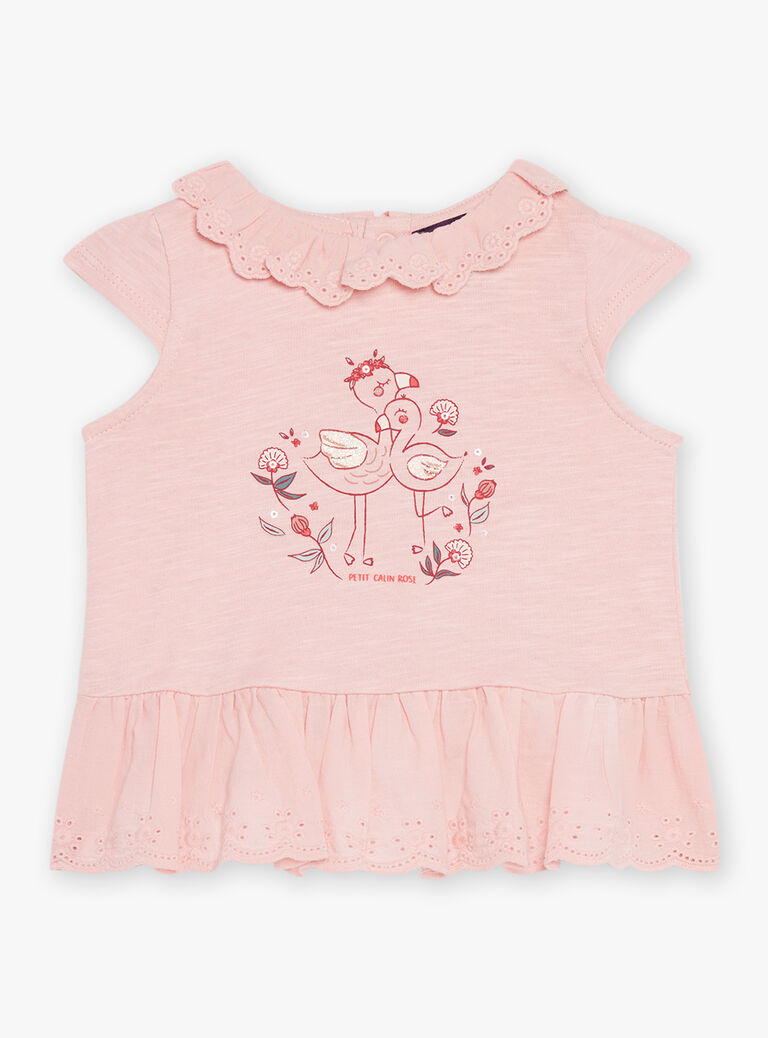 T-shirt blush à motif flamants rose