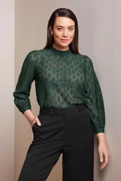 King Louie Phoebe Artiste Lace top in amazone groen