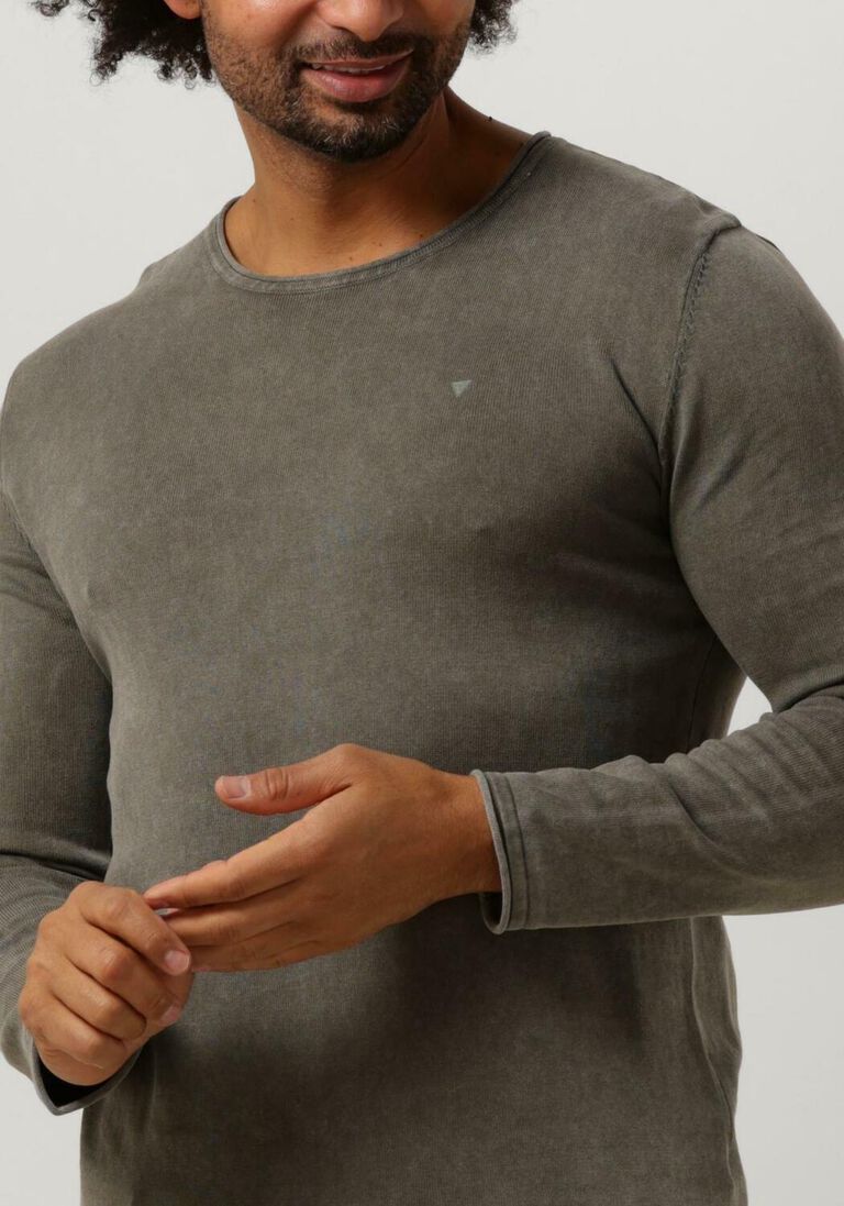 PUREWHITE olijf purewhite trui flat knitted shirt with small logo on chest
