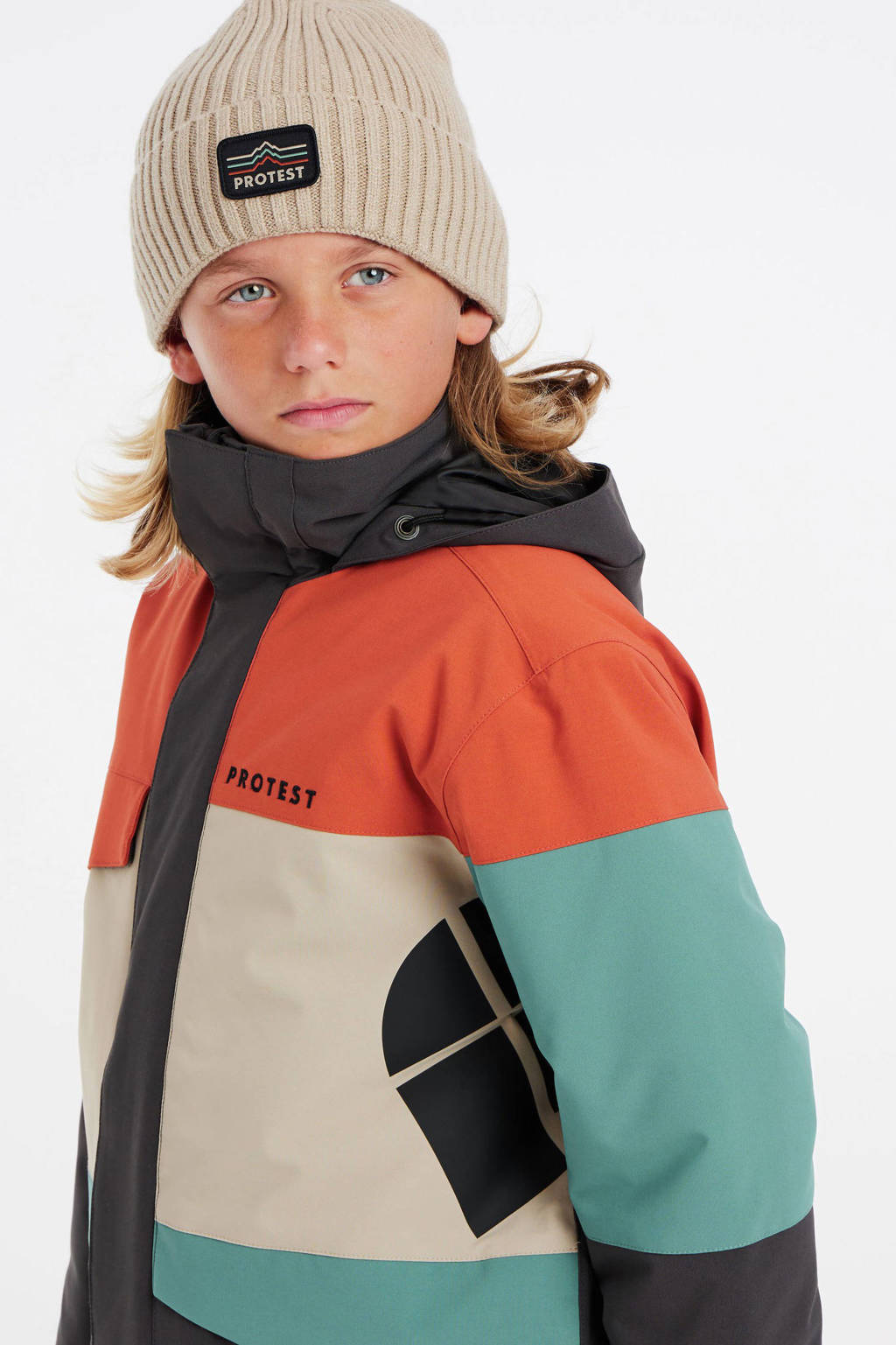 Protest ski-jack PRTPECKER JR antraciet/oranje/turquoise