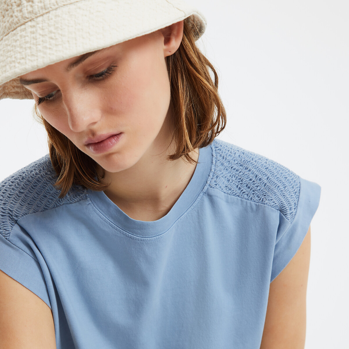 COLEÇÃO LA REDOUTE<br>Camiseta sem mangas com gola redonda e ombros franzidos