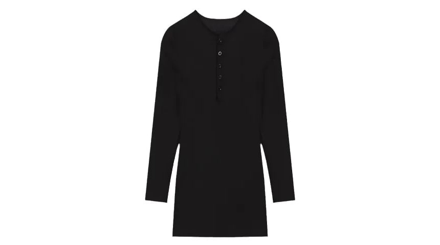 CRIBI - Lange mouwen Henley effen mini gebreide manteljurk