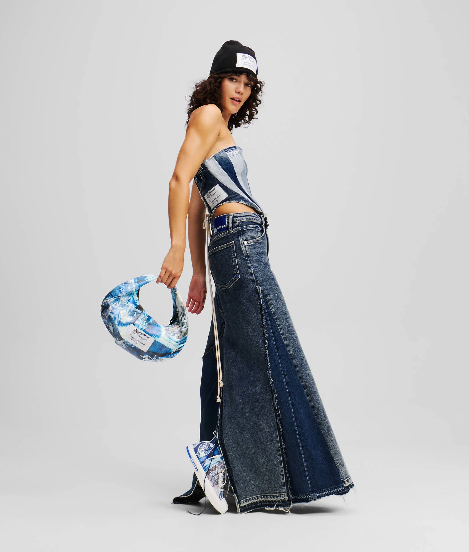JUPE MAXI EN DENIM KLJ X ATELIER RESERVÉ - Bleu patchwork