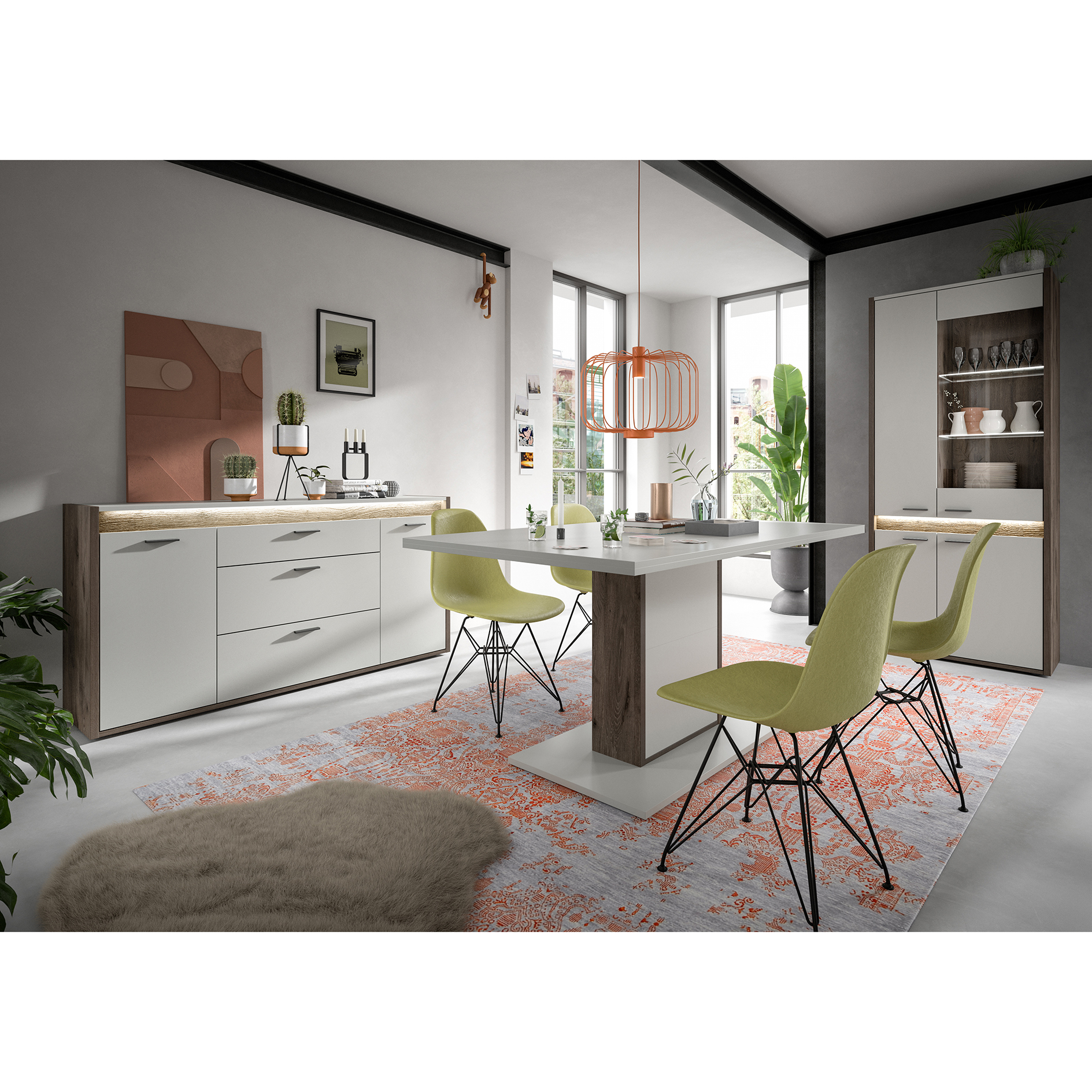 Sideboard FALCONA - hellgrau - Nox Oak - dimmbare Frontbeleuchtung