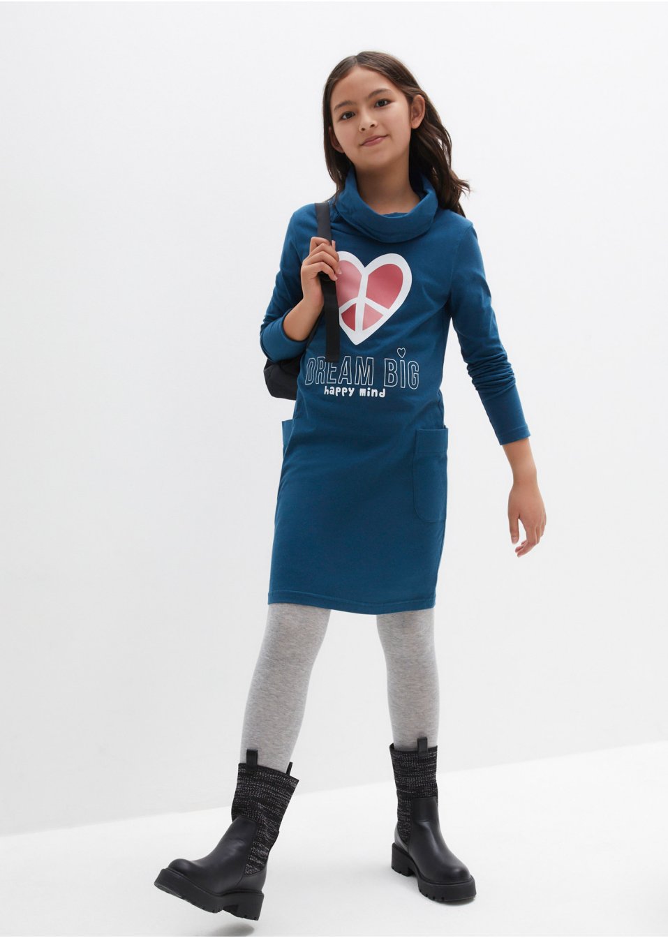 Robe en jersey fille avec grand col