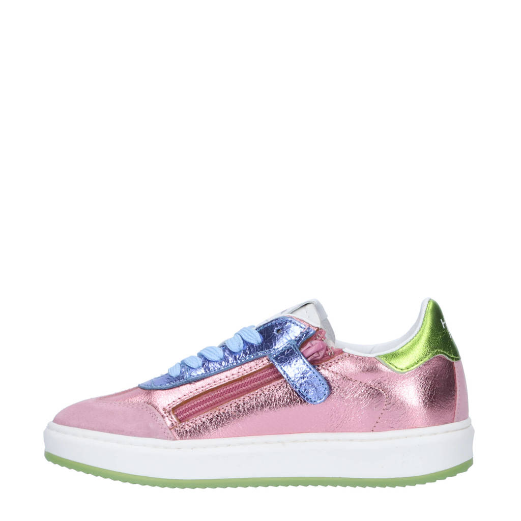 Hip leren sneakers roze metallic