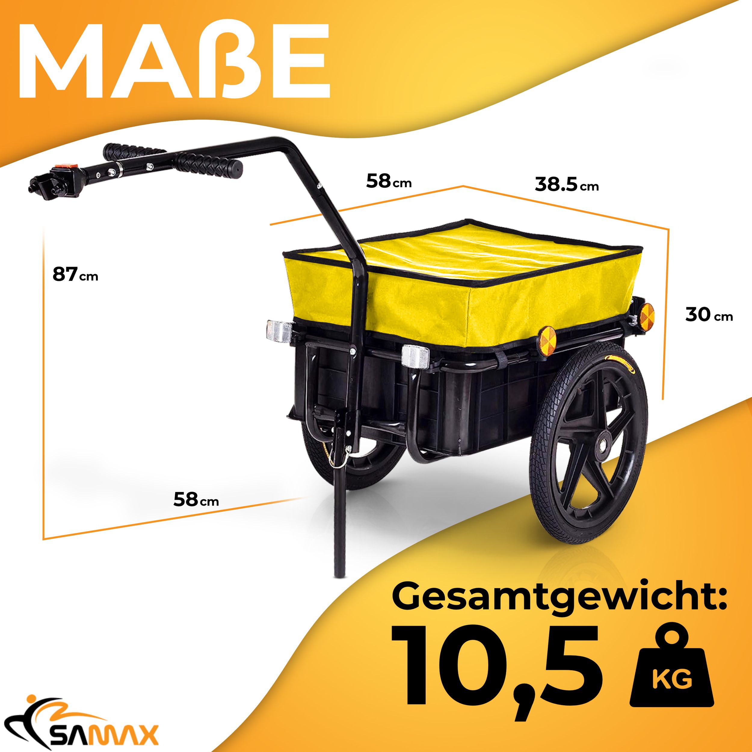 SAMAX Lastenanhänger / Fahrradanhänger für 60 Kg / 70 Liter in Gelb