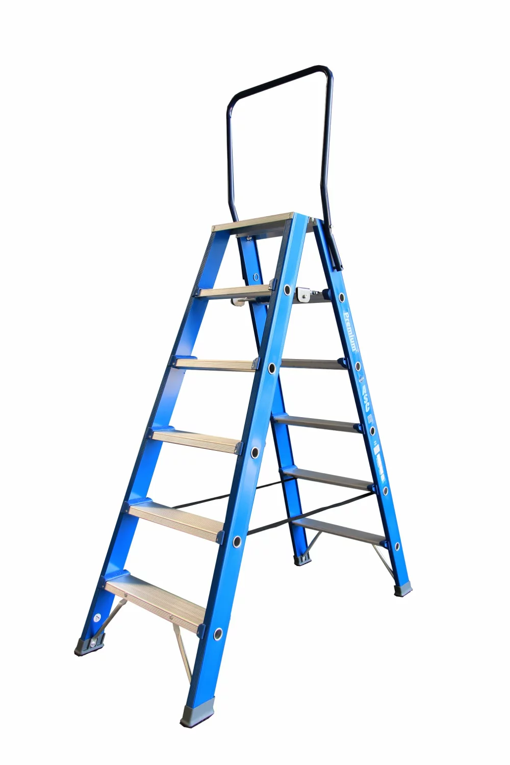 ASC 200313 Premium DT Dubbele trap - Aluminium met blauwe coating - 2 x 7 treden - max. werkhoogte 3.80 m.