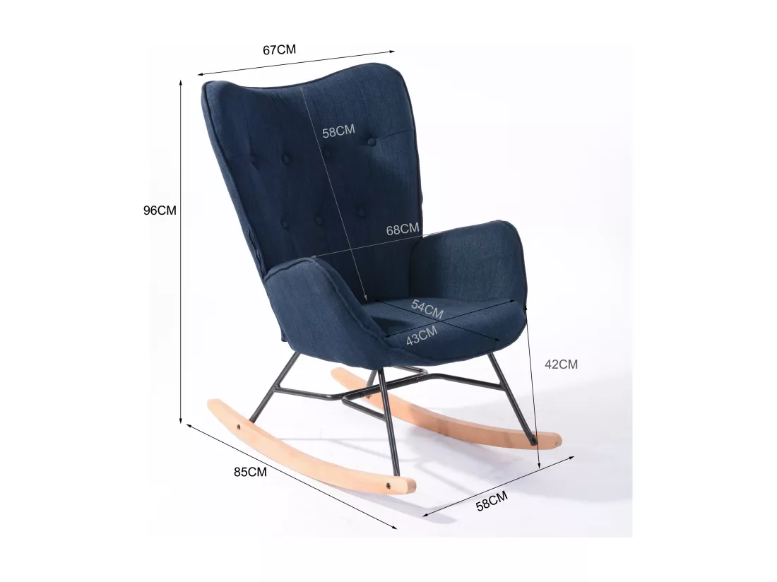 MEUBLES COSY Fauteuil à Bascule Allaitement Rocking Chair Scandinave Chaise Loisir Revêtement en Tissu avec Pieds en Bois Massif pour Salon, Chambre, Le balcon, Bleu Foncé