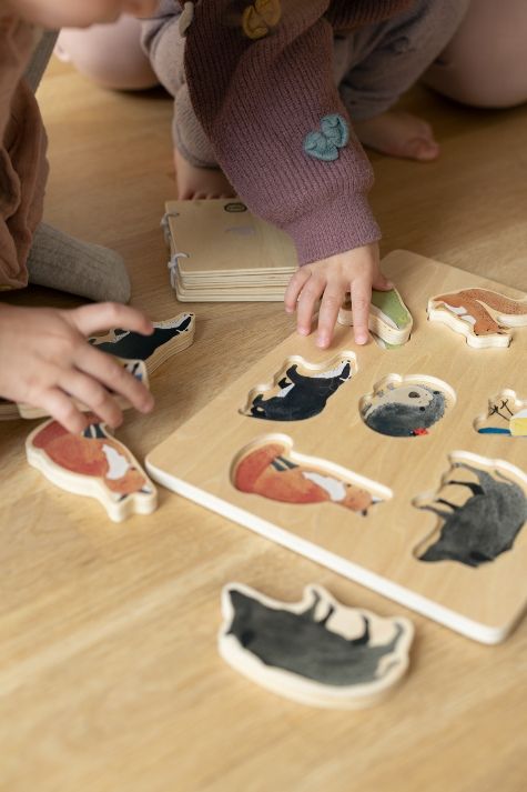 Puzzel, hout, bosdieren figuren