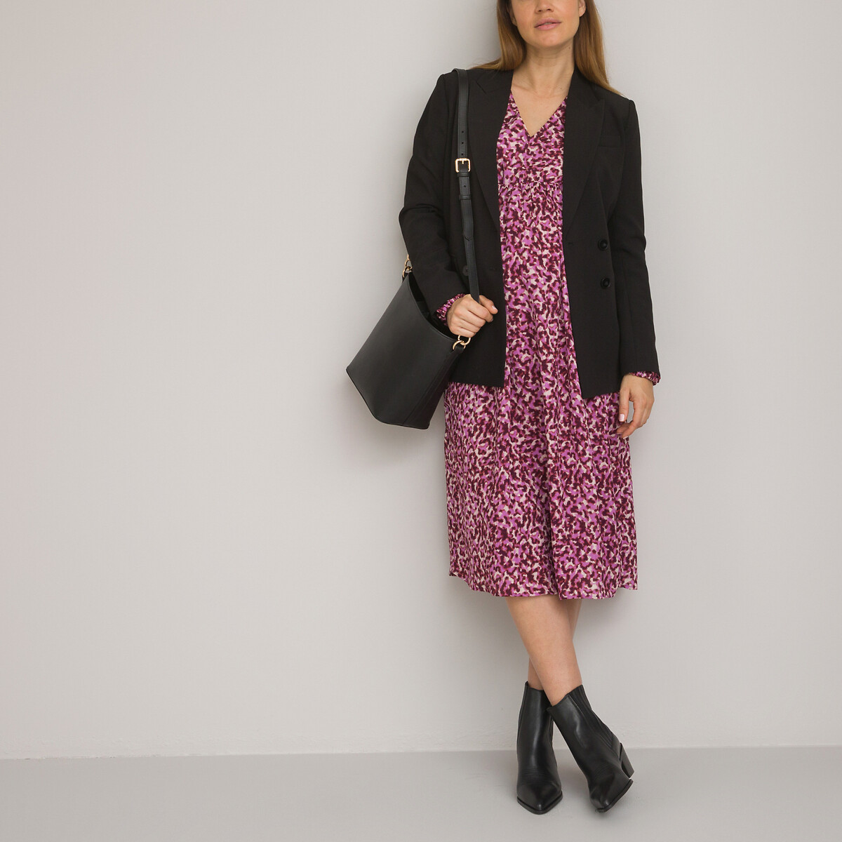 LA REDOUTE COLLECTIONS<br>Vestido de maternidade com decote em V, mangas compridas e estampado