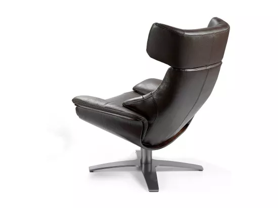 Fauteuil pivotant relax cuir avec mécanisme du dossier rabattable Kora-Couleur Cuir Piel marine