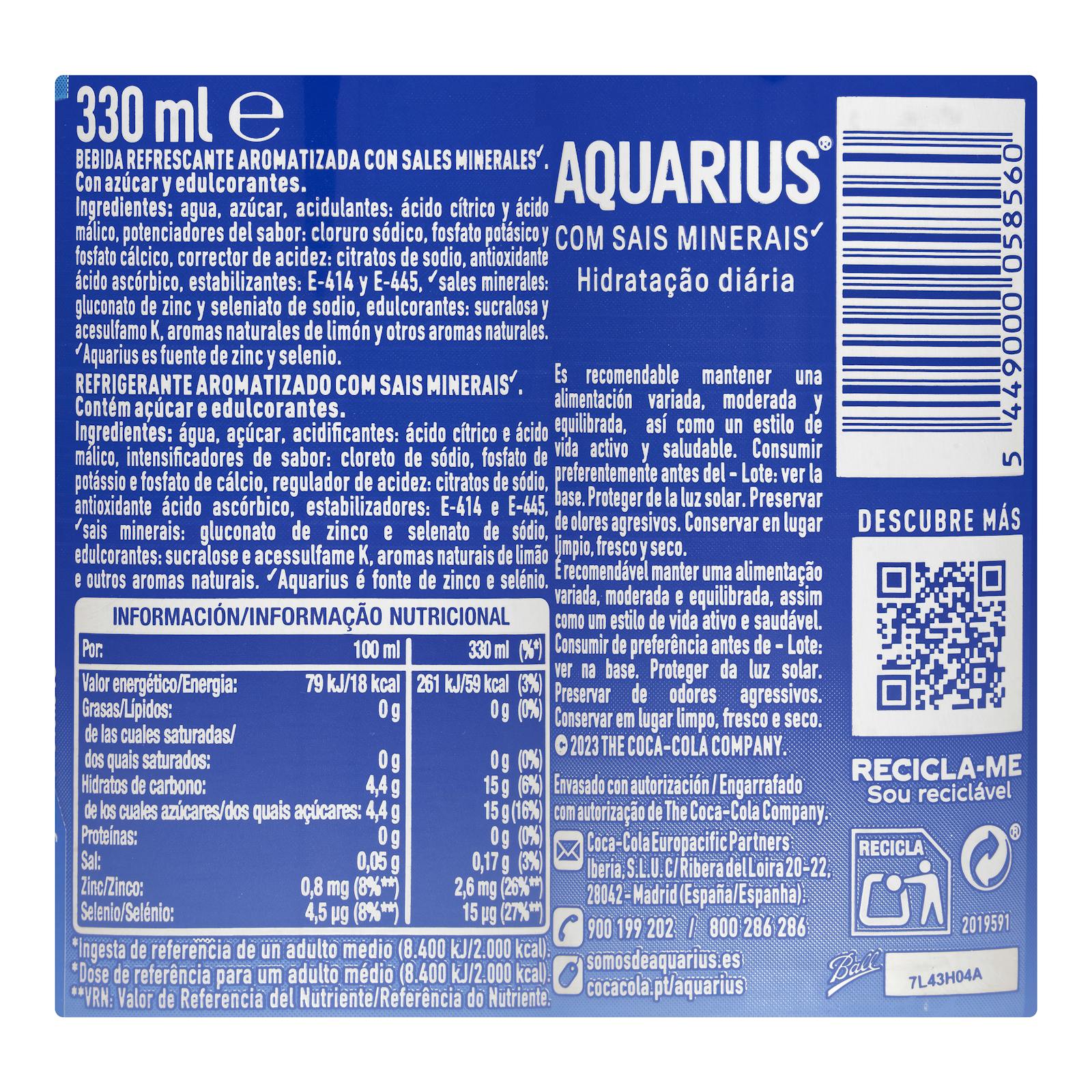 Boisson isotonique au citron Aquarius