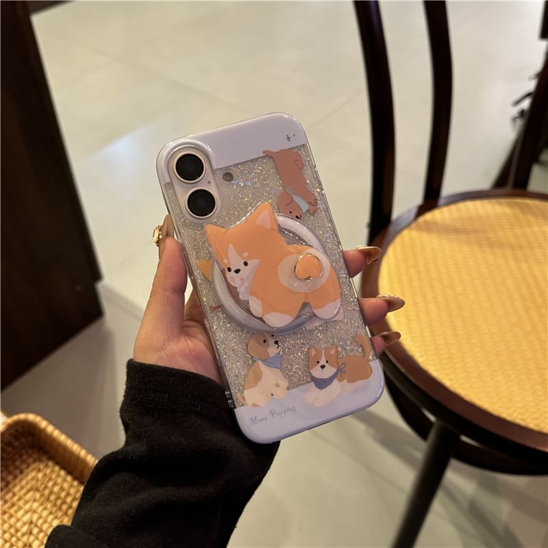 Edgin - Glitter telefoonhoesje met hond - iPhone 16 Pro Max / 16 Pro / 16 Plus / 16 / 15 Pro Max / 15 Pro / 15 Plus / 15 / 14 Pro Max / 14 Pro / 14 Plus / 14 / 13 Pro Max / 13 Pro / 13 / 13 Mini