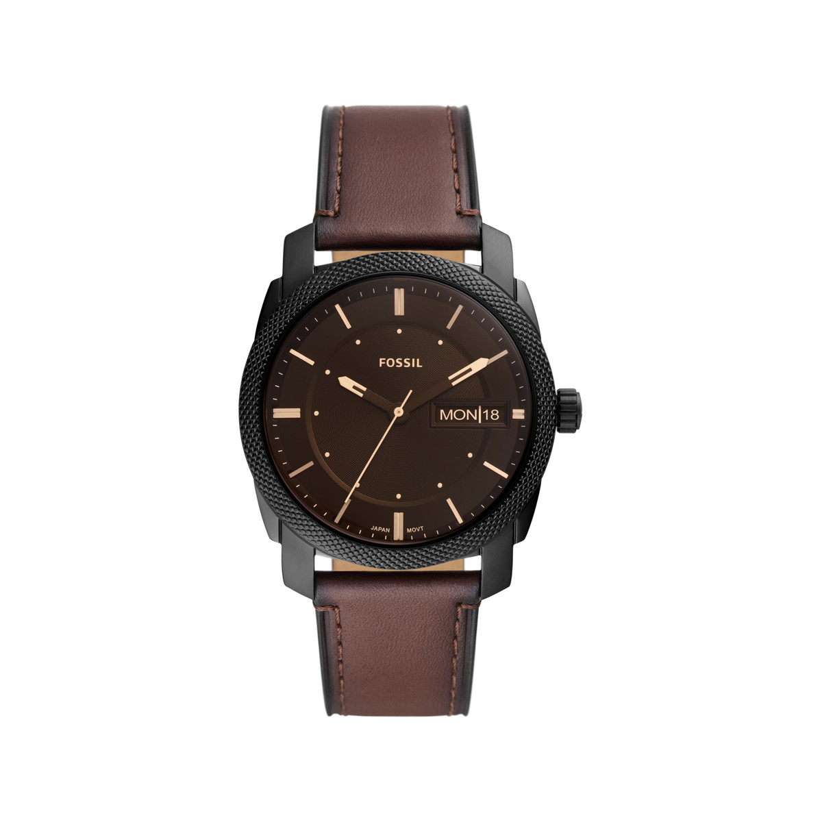 Montre FOSSIL Machine homme acier noir bracelet cuir marron