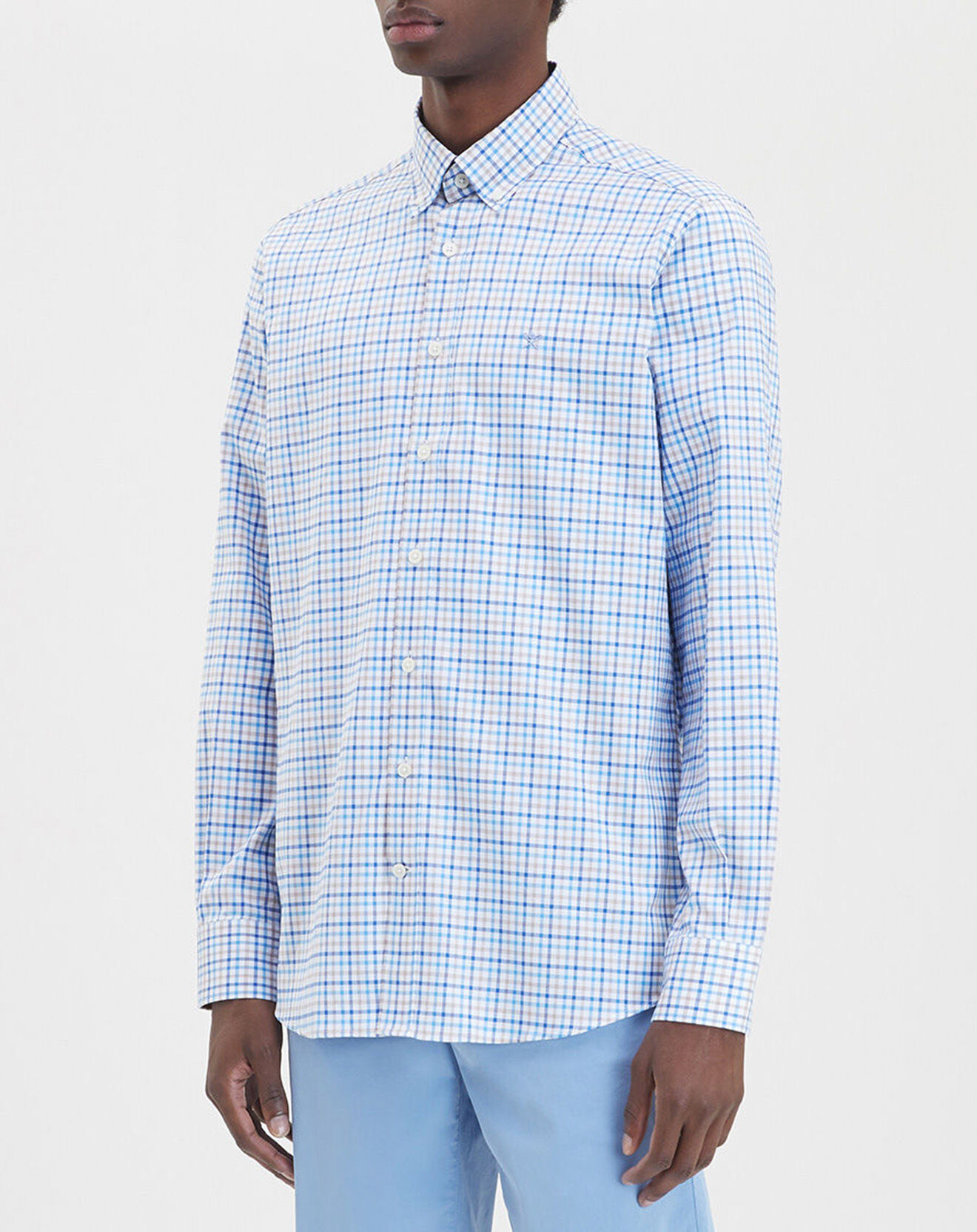 Hackett London Chemise à carreaux tricolore beige/bleu