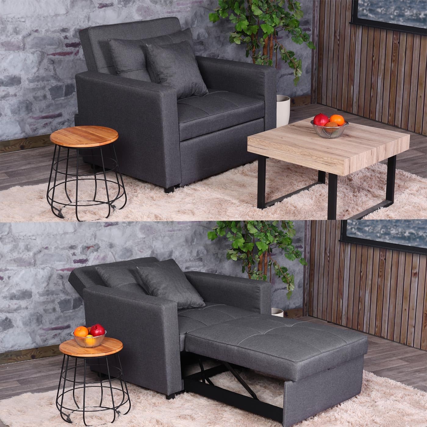 Mendler Schlafsessel HWC-L90, Klappsessel Schlafsofa Gästebett Relaxsessel, Liegefläche 197x103cm Stoff/Textil - dunkelgrau