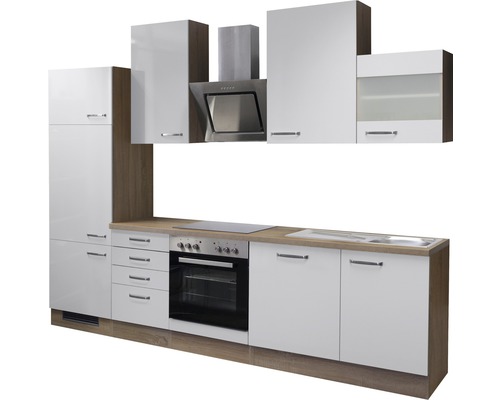 Flex Well keukenblok met Valero apparatuur, 280 cm, wit hoogglans, gedemonteerd, omkeerbare uitvoering 00008906