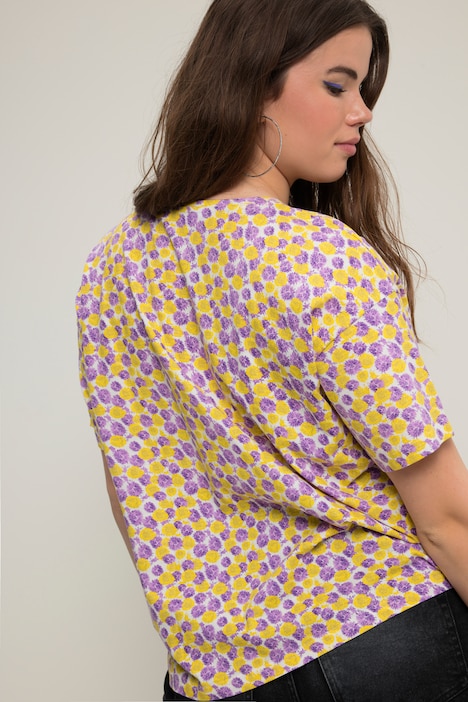 T-Shirt, oversized, Flower Print, Rundhals, Halbarm