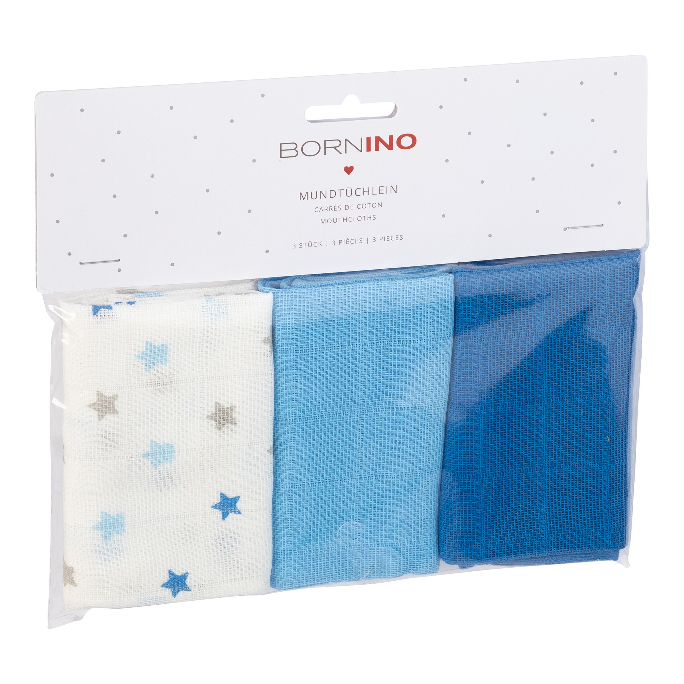Bornino - Lieblinge 3er-Pack Mulltücher 30x30 cm Sterne blau