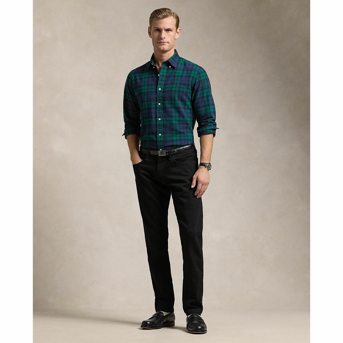 POLO RALPH LAUREN<br>Camisa reta com estampa xadrez Oxford escovado