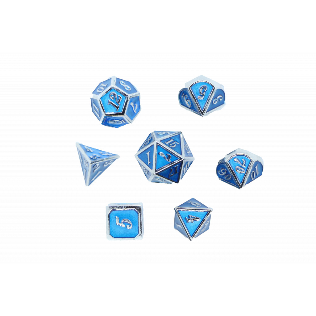 Set de dés JDR en metal - Phosphorescent Bleu