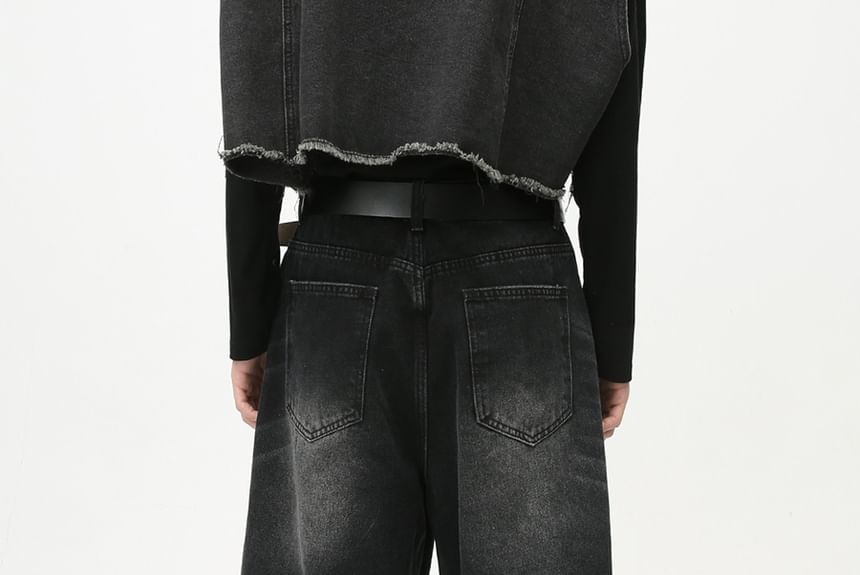 FAERIS - Mid Rise Washed Capri Jeans met wijde pijpen
