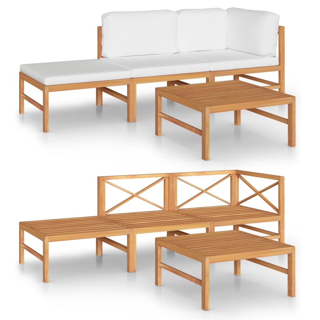 Salon de jardin meuble d'extérieur ensemble de mobilier 4 pièces avec coussins crème bois de teck solide