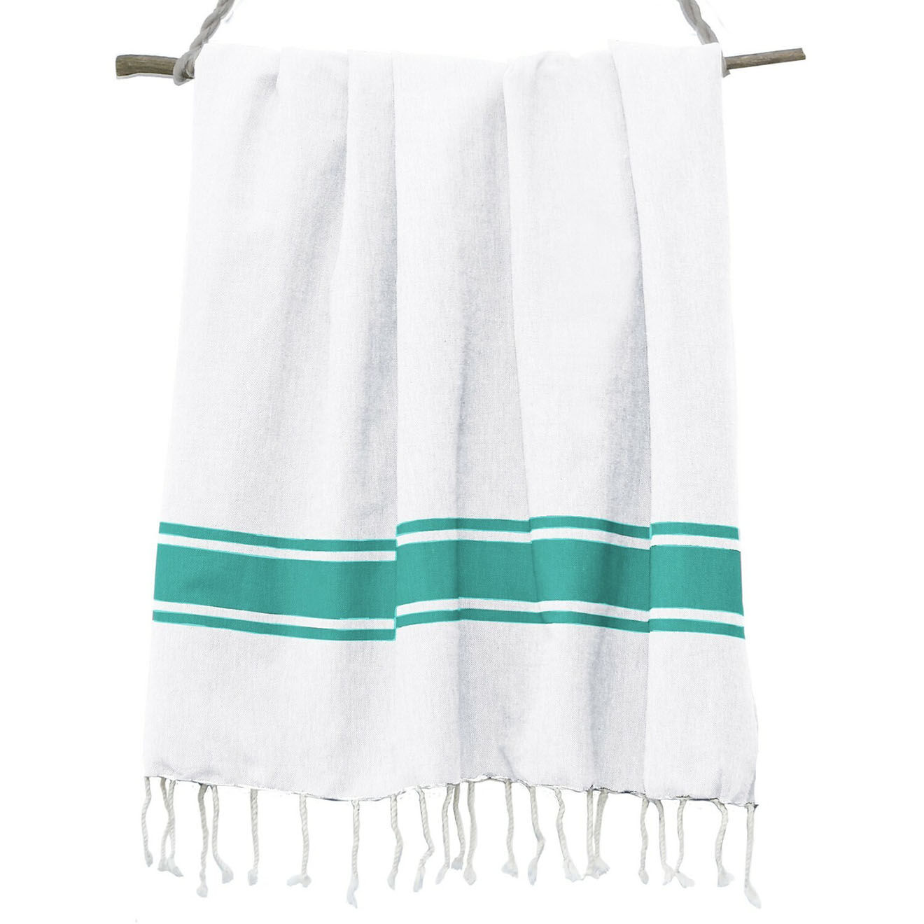 Febronie Fouta Traditionelle St Tropez blanc/turquoise - 100x200 cm