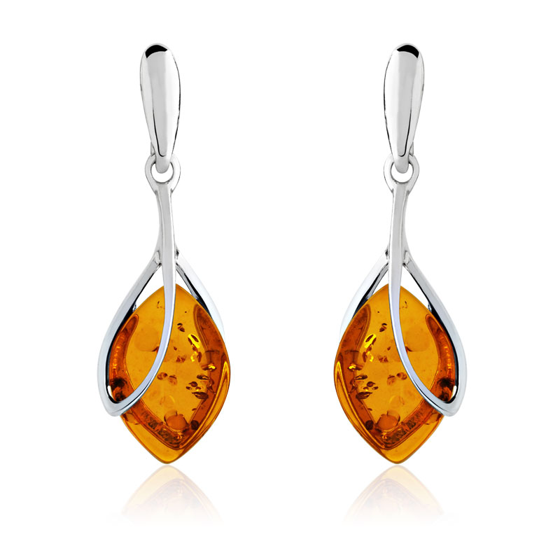 Boucles d'oreilles argent 925 pendants ambre taille marquise