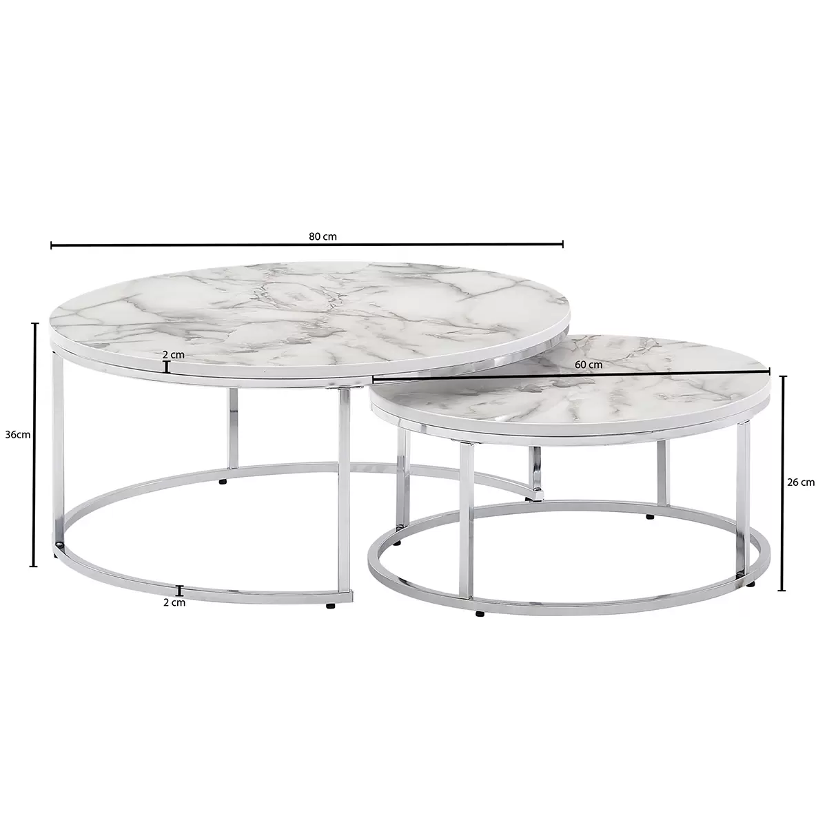 Beistelltisch 2er Set Paros schwarz,silber,weiss