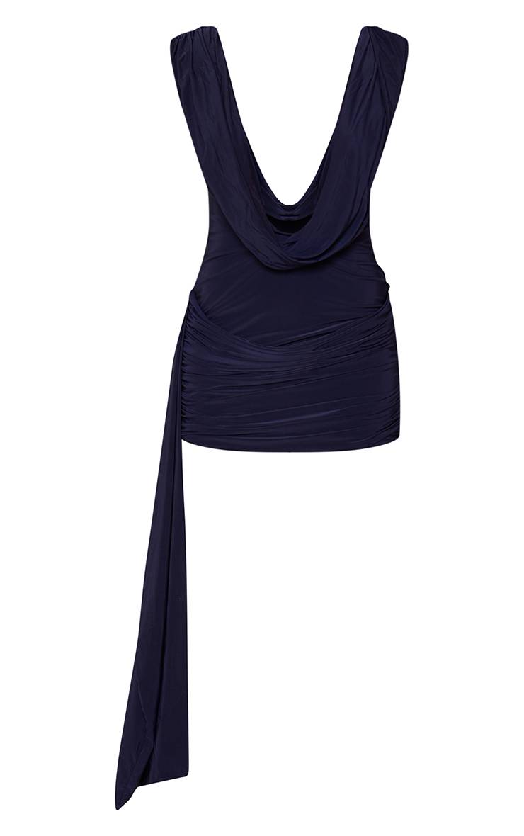Bleu Marine Robe Mini Drapée À Double Couche En Jersey Slinky Avec Détail Col Bénitier