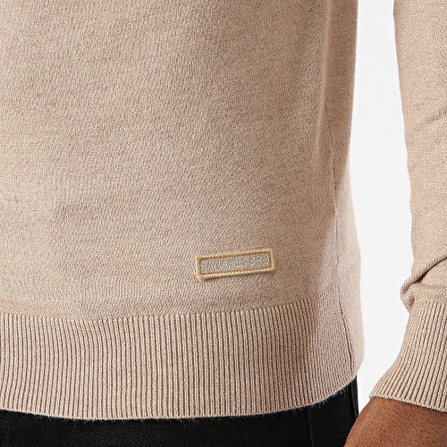 Pull Col Zippé Beige Chiné
