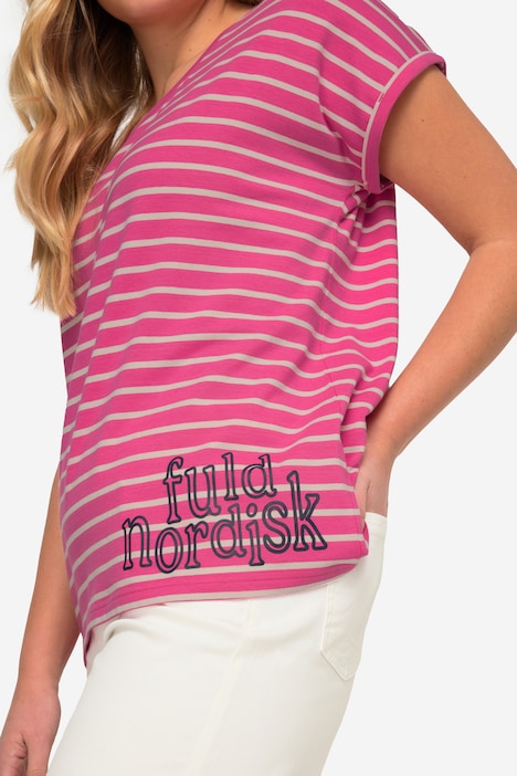 T-Shirt, oversized, Ringel, Rundhals, Halbarm
