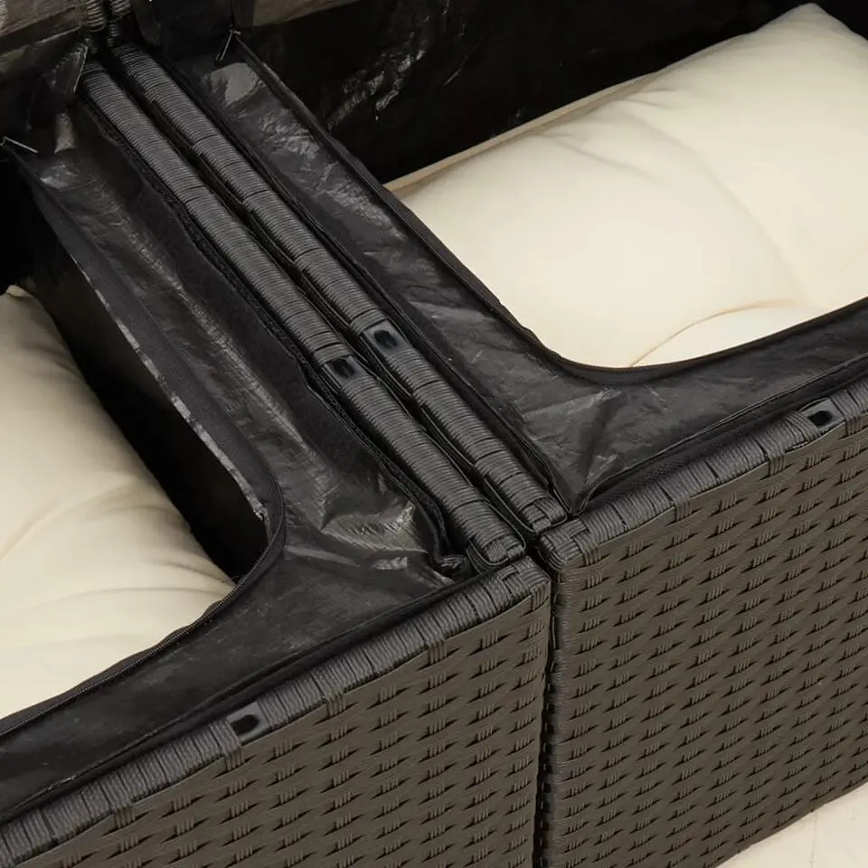 vidaXL - Tuinbank 2-zits - Zwart - Poly rattan - Met kussens