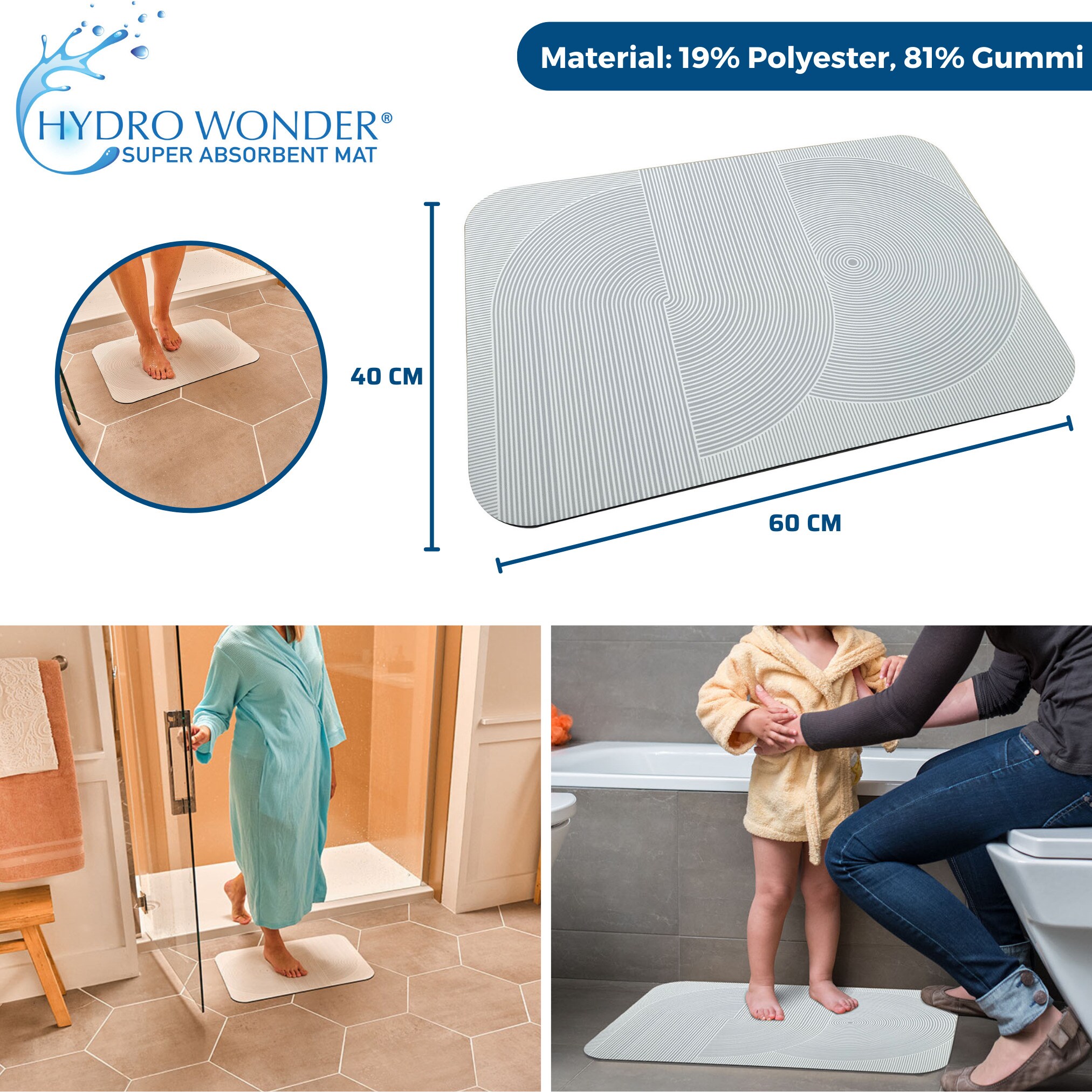 Best Direct® Badvorleger & Duschvorleger - Super Absorbent Mat Hydro Wonder