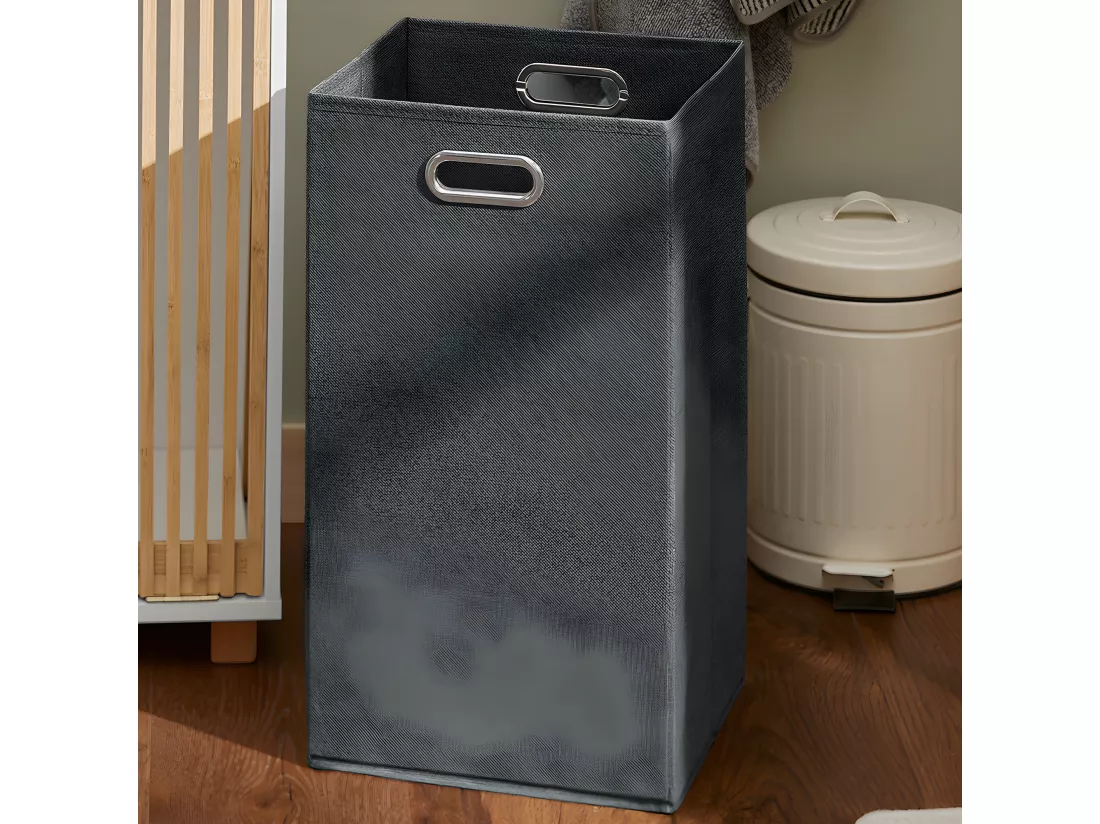 SoBuy Armoire à Linge, Meuble Bas de Salle de Bain, Meuble de Rangement avec 1 Panier à Linge Amovible, Corbeille à Linge, Porte en Bambou, 32x33x85 cm, BZR126-W