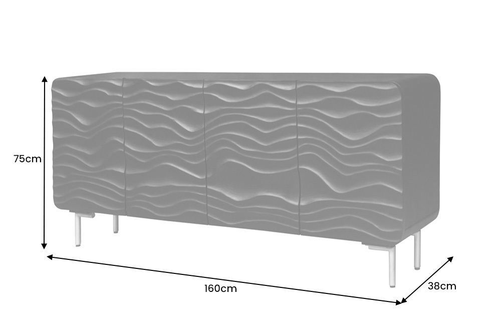 Design Sideboard WAVE 160cm schwarz Mangoholz Massivholz mattgold Metallbeine