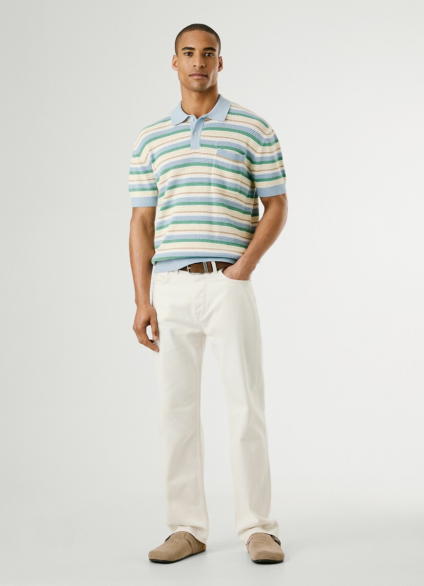 PEPE JEANS<br>Camisa polo de crochê com listras