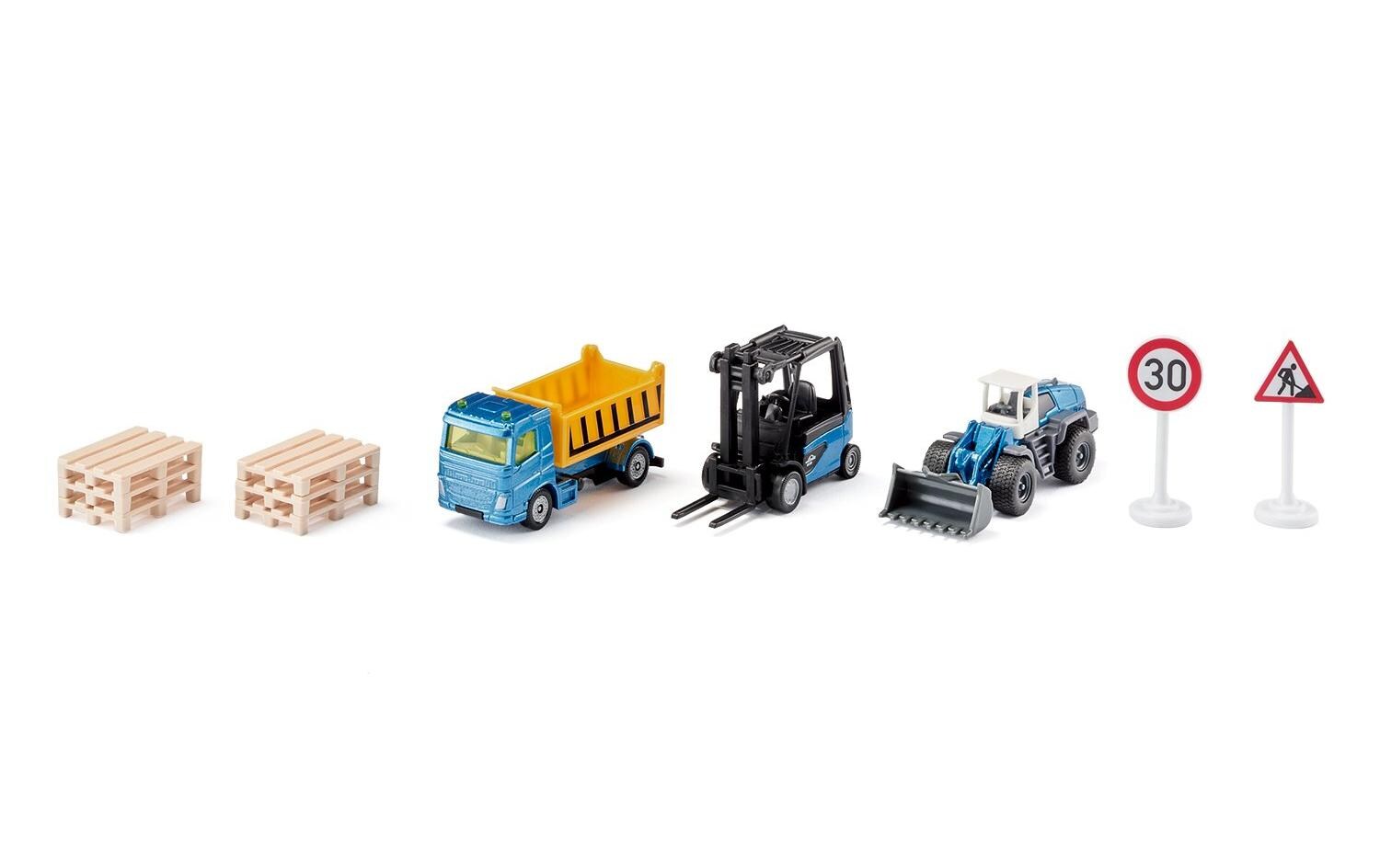 Baustellen-Set 3 FahrzeugeSiku Super Geschenkset mit Radlader, Muldenkipper und Gabelstapler