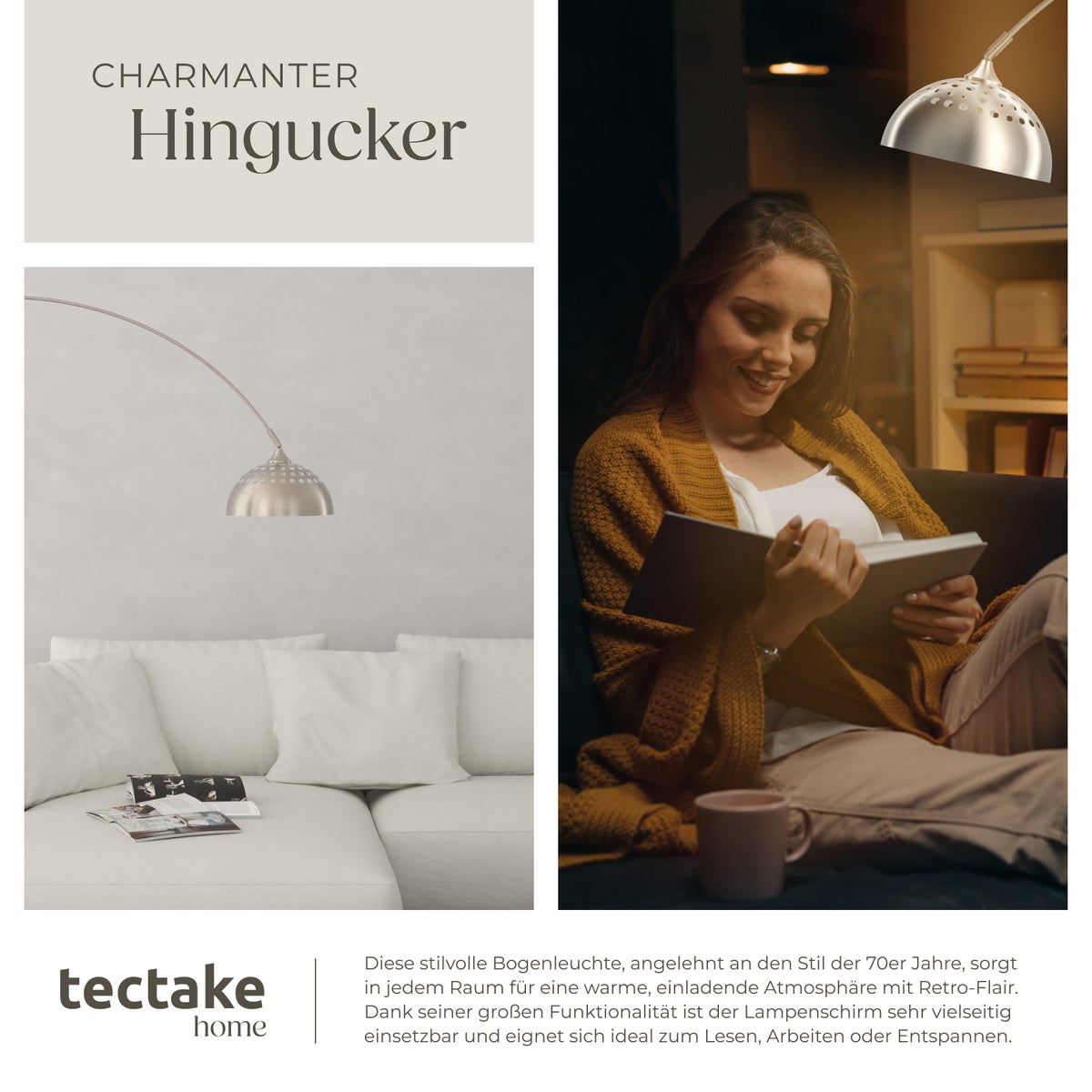 tectake Arcus booglamp, jaren 70 retrostijl, hoogte verstelbaar 187 - 206 cm