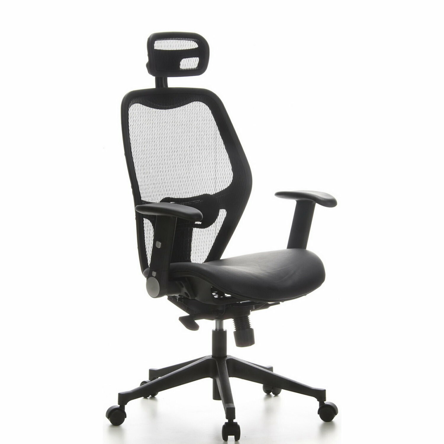 Profi Bürostuhl AIR-PORT Netzstoff/Leder mit abklappbaren Armlehnen hjh OFFICE