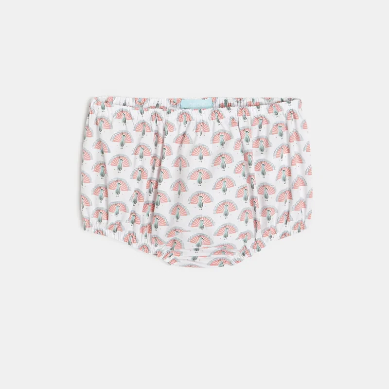Robe bi-matière imprimée paons rose bébé fille Rose