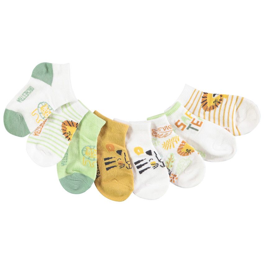 Lot de 8 paires de chaussettes courtes safari pour bébé garçon - Blanc