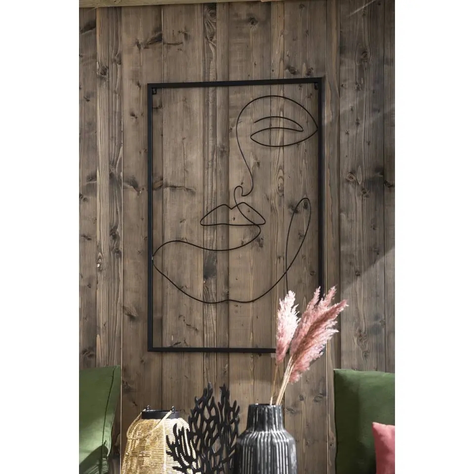 Wanddeco Face - zwart - metaal - 60x40 cm