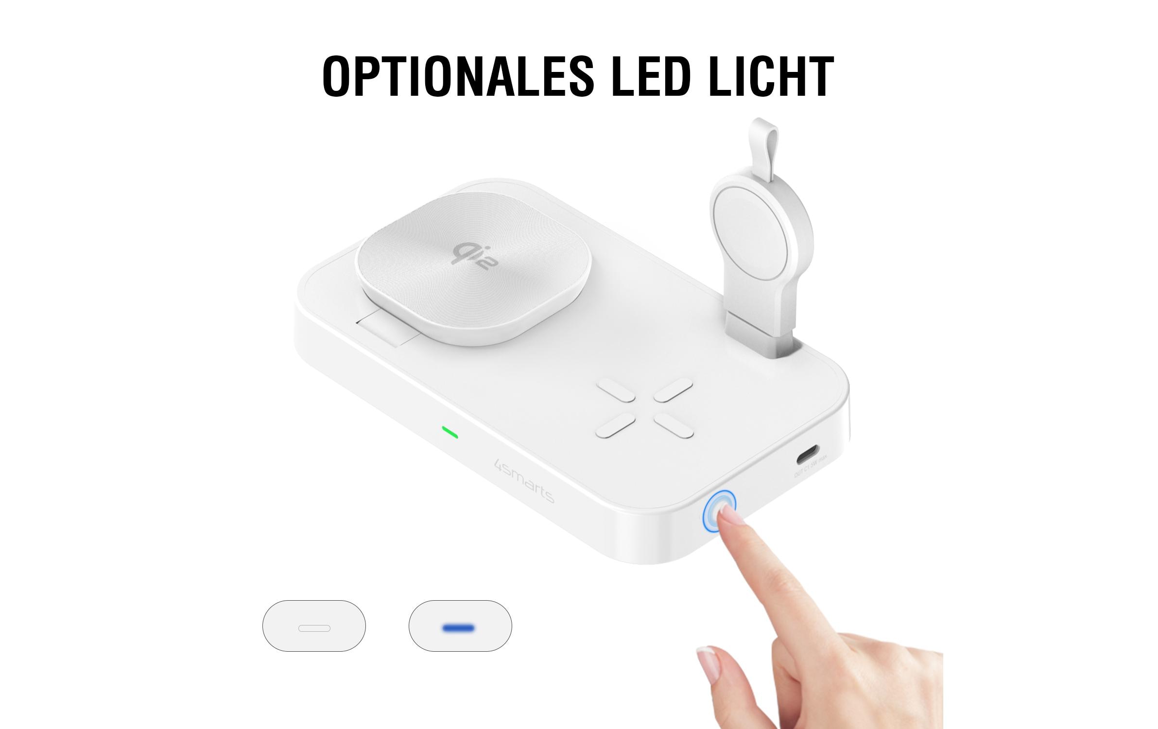 Qi2 Ladestation Trident mit Charger für Samsung Watch, weiss<br>Qi2 Ladestation Trident mit Charger für Samsung Watch, weiss, Magnetische Befestigung, Qi-Ladegerät, UltiMag-Ring im Set enthalten, Faltbar