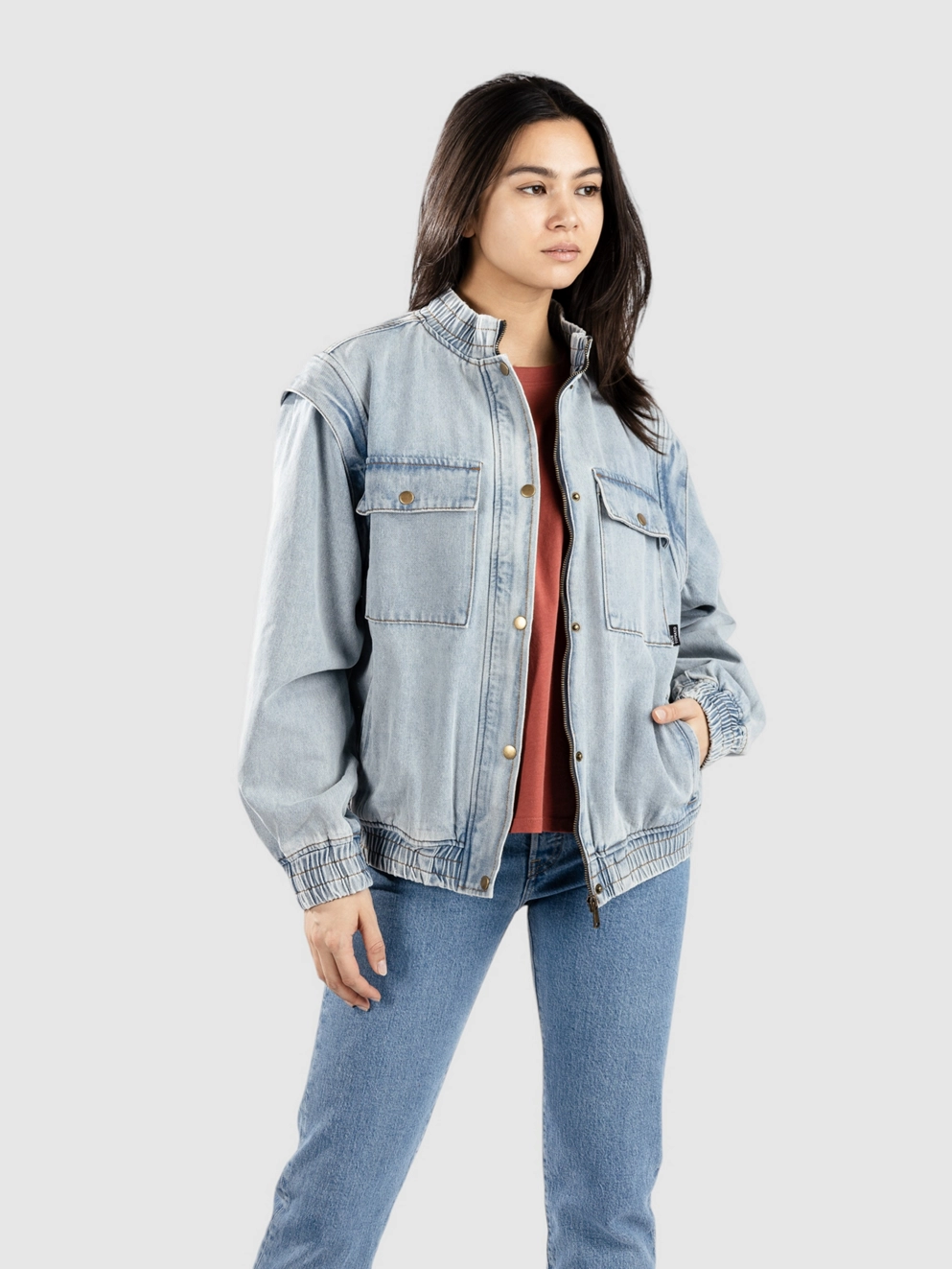 Blue Tomato Oversized Bomber Denim Jacket light wash denim