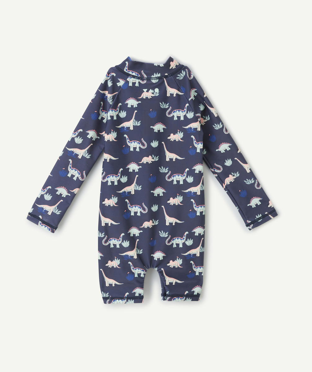 combinaison anti-UV bébé garçon en fibres recyclées bleu imprimé dino
