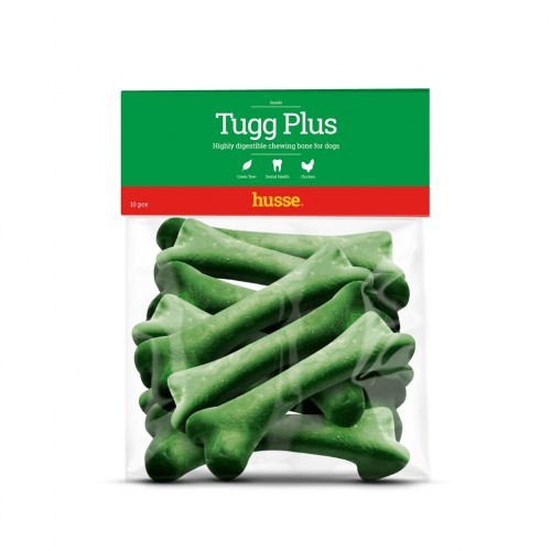 Pacote de 10 palitos dentais Husse Tugg Plus, sabor frango