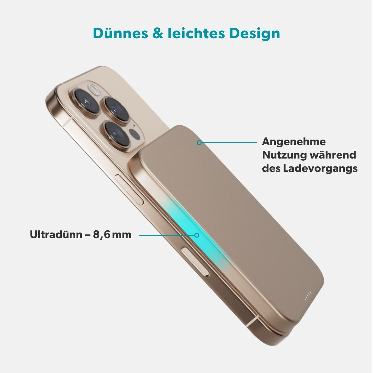 (15W) 5000mAh Alu Mag  EM51 Powerbank USB C Ladegerät Slim MagSafe UltraPack Qi2 Wireless Charger PD (9915112100086) - Titan